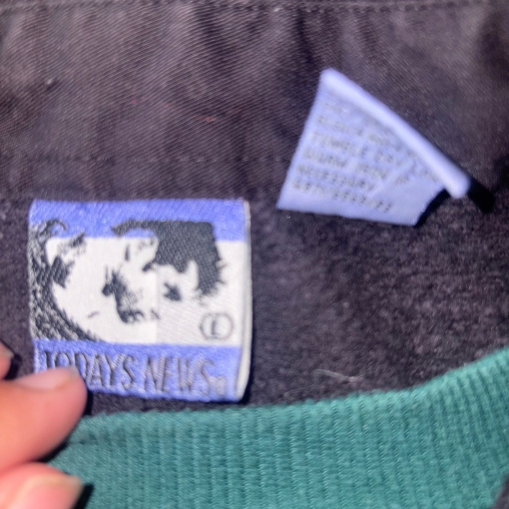 Vintage Colorblock Quilted Polo Sweatshirt Purple Teal Mens Large - Picture 2 of 3